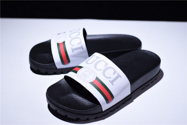 Gucci Leather Slide Sandal Black with GG Logo