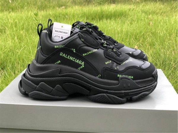 Balenciaga Allover Logo Triple S Black/Fluorescent Yellow