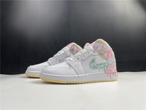 Air Jordan 1 Mid GS "Paint Drip" DD1666-100
