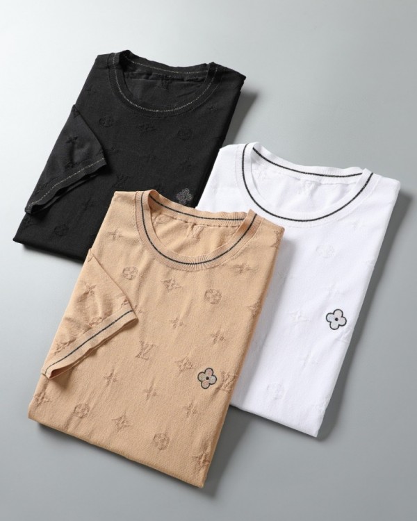 LV Short Sleeve T-shirt Black/White/Beige