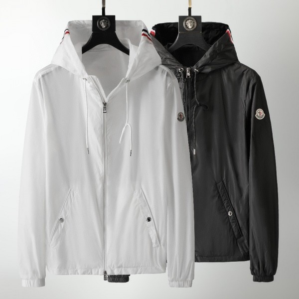 Moncler Hooded Windbreaker Jacket Black/White