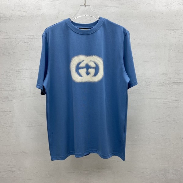 Gucci Double G logo printed blue T-shirt