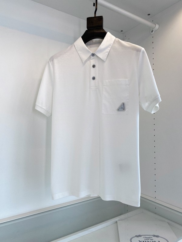 Prada casual nylon stitching lapel polo shirt