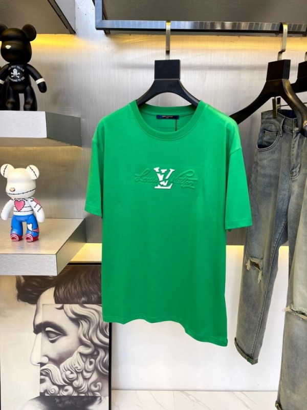 Louis Vuitton Short Sleeve T-shirts Black/White/Green LV-0004