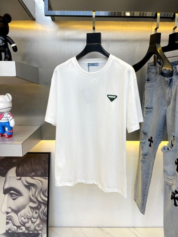 Prada Short Sleeve T-Shirt Green Logo White/Black