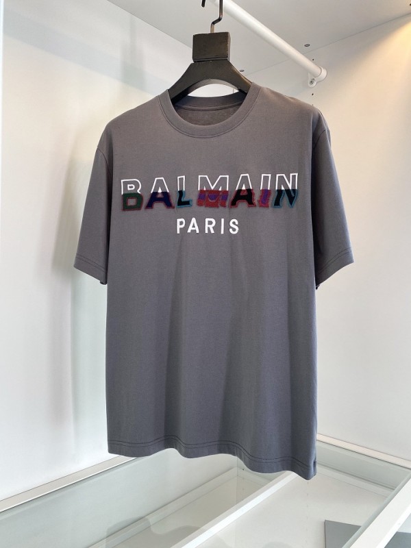 Balmain Paris Short Sleeve T-shirts Grey/Dark Blue/Yellow/Black BALIN-0001
