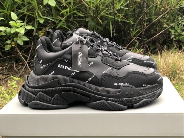 Balenciaga Allover Logo Triple S Sneaker Black