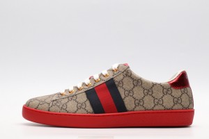 Gucci Ace GG Supreme Low-Top Sneaker Beige with Red Sole