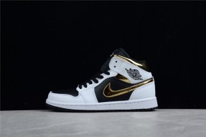 Air Jordan 1 Mid GS White Black Gold 554725-190