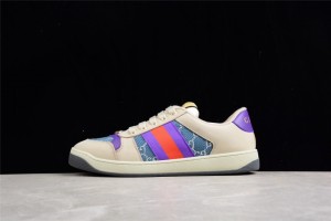 Womens Gucci Screener Sneaker Ivory with Purple and Red