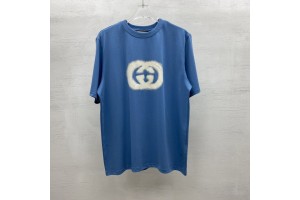 Gucci Double G logo printed blue T-shirt