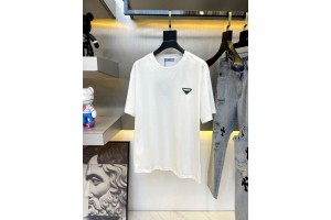 Prada Short Sleeve T-Shirt Green Logo White/Black